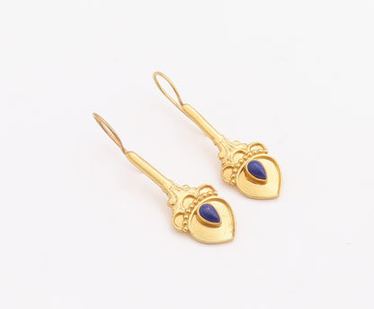 925 Sterling Silver Vintage Earrings Gold Plated Drop Gemstone Flower  EG13188