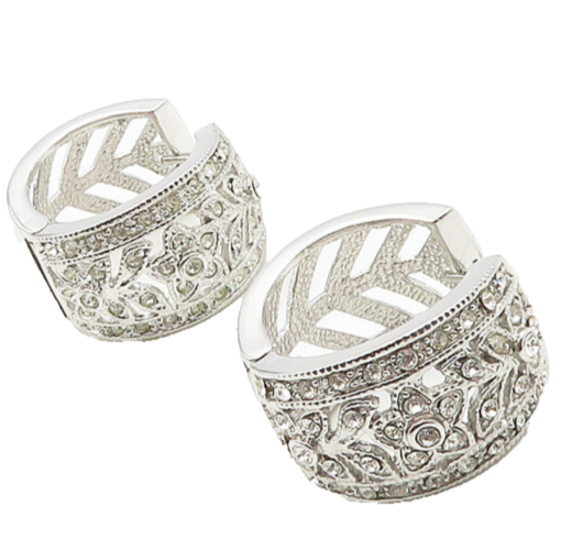 925 Sterling Silver   Shiny Topaz Floral Motif Cutout Hoop Earrings  EG8934