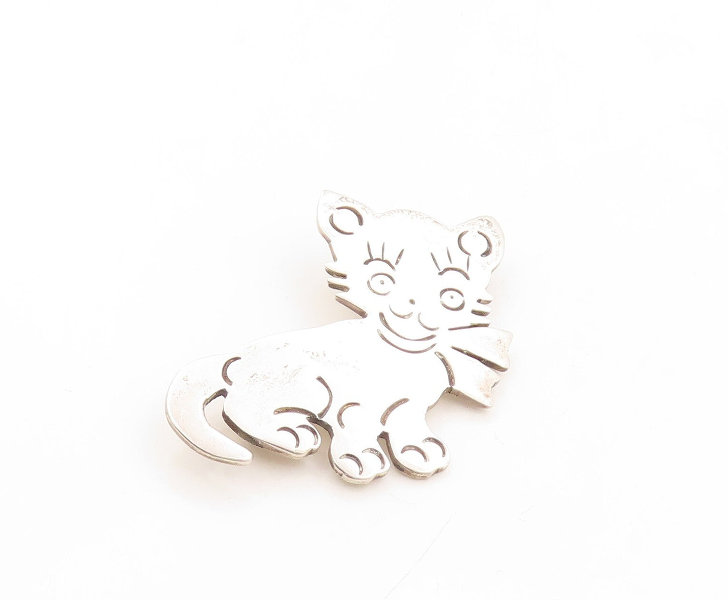 925 Sterling Silver Vintage Brooch Pin MEXICO Solid Cutout Cute Cat  BP11311
