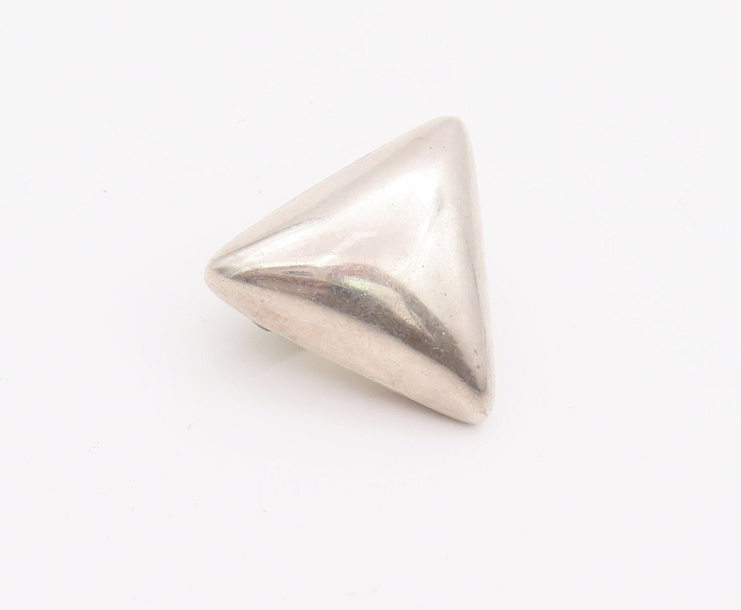 925 Sterling Silver Earrings MEXICO Minimalist Puffed Clip Back Triangle EG12840