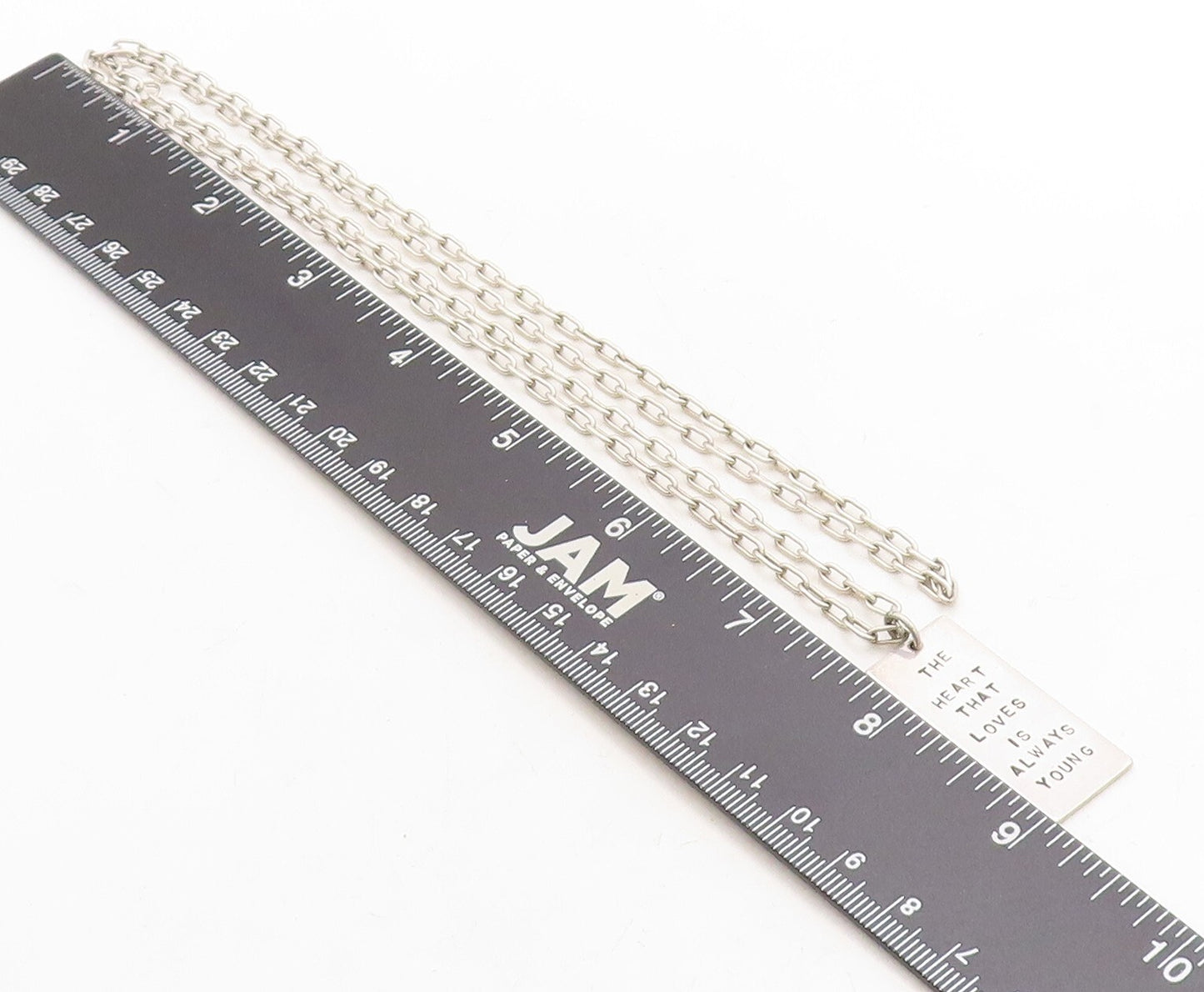 925 Sterling Silver  Vintage Young Heart Stamped Quote Chain Necklace  NE1522