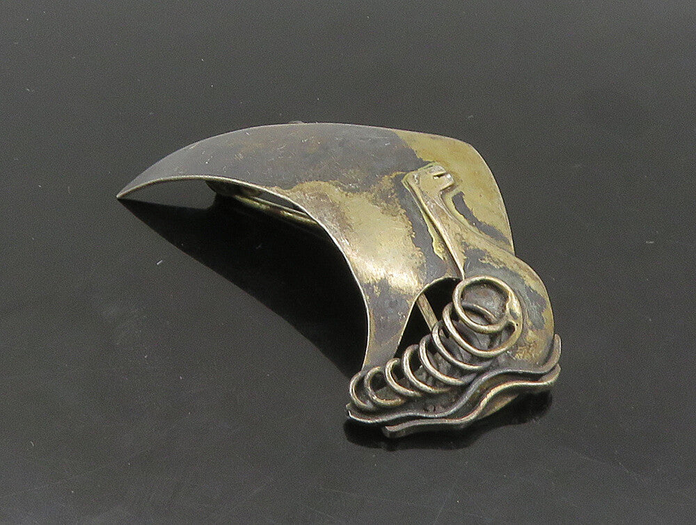 WH SWEDEN 925 Sterling Silver  Vintage Oxidized Abstract Brooch Pin  BP9239