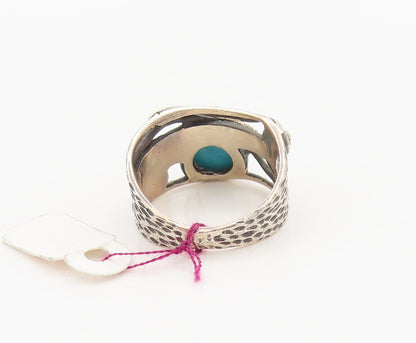 925 Sterling Silver  Vintage Designer Carved Turquoise Ring Sz 6.75  RG26933