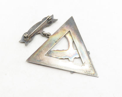 SS DAVIS 925 Silver  Vintage Antique Torch & Axe Floral Brooch Pin  BP4695