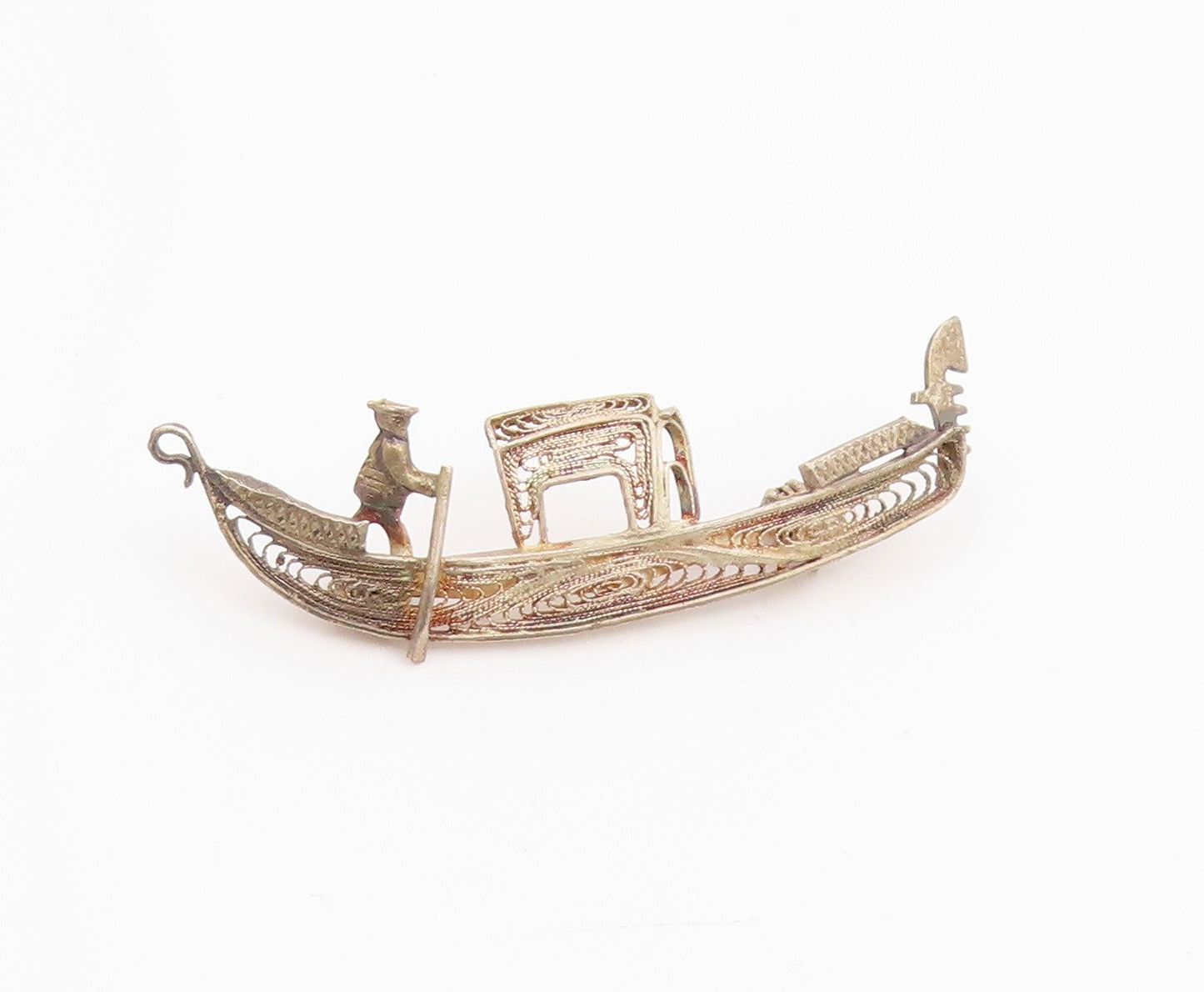 925 Sterling Silver Vintage Brooch Pin Filigree Miniature Gondola Boat  BP12450