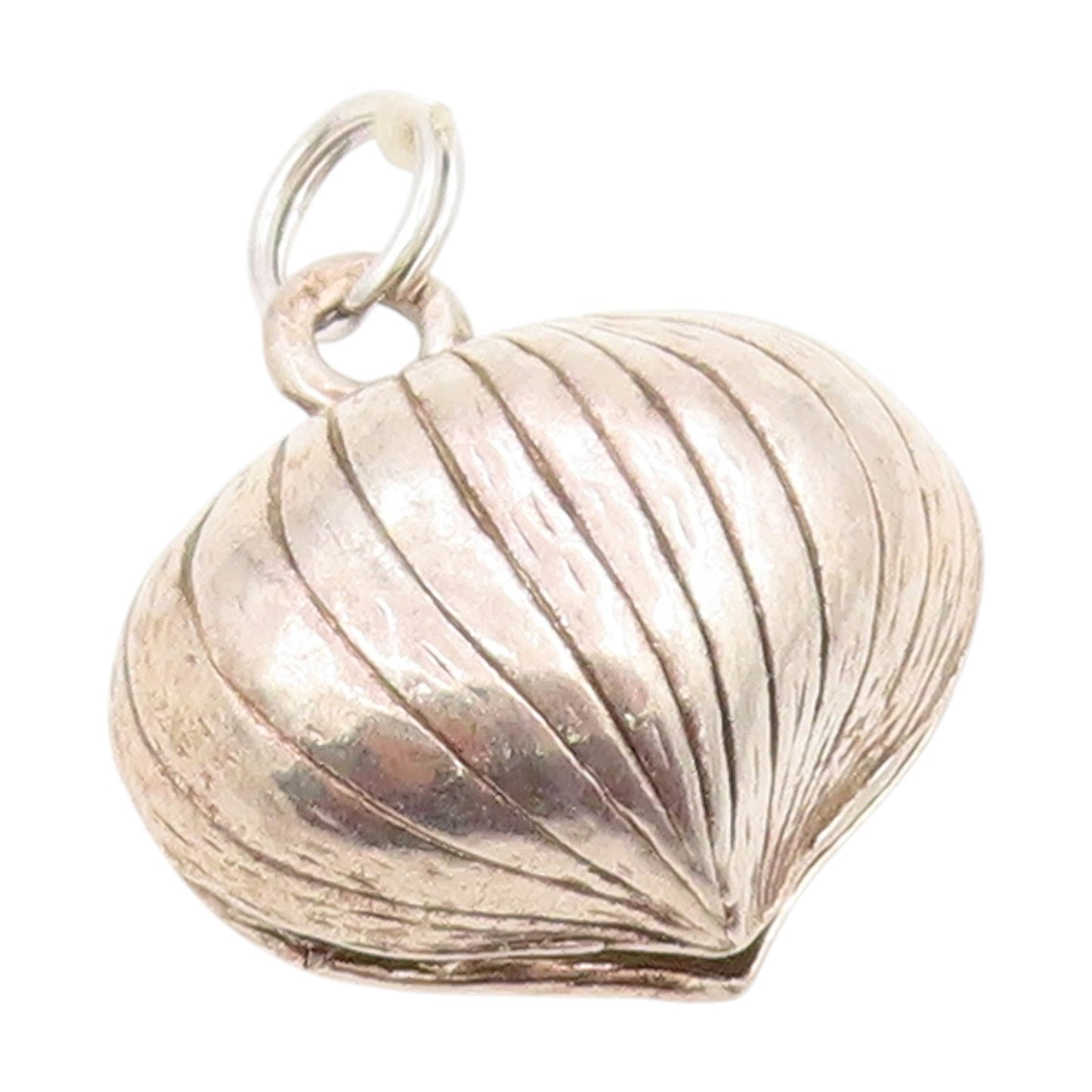 925 Sterling Silver Vintage Pendant Ribbed Puffy Nautical Seashell Charm PT25753