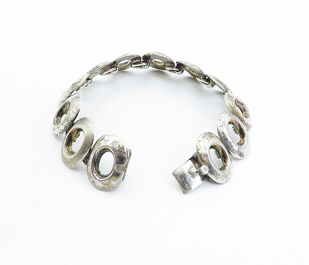 MEXICO 925 Sterling Silver  Vintage Smooth Oval Link Chain Bracelet  BT2450