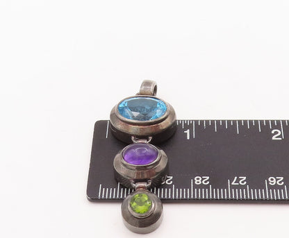 925 Sterling Silver Vintage Pendant Oval CZ Amethyst Round Peridot Drop  PT23403