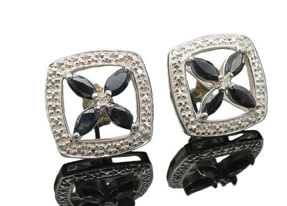 925 Sterling Silver  Petite Hematite Open Flower Motif Stud Earrings  EG5730