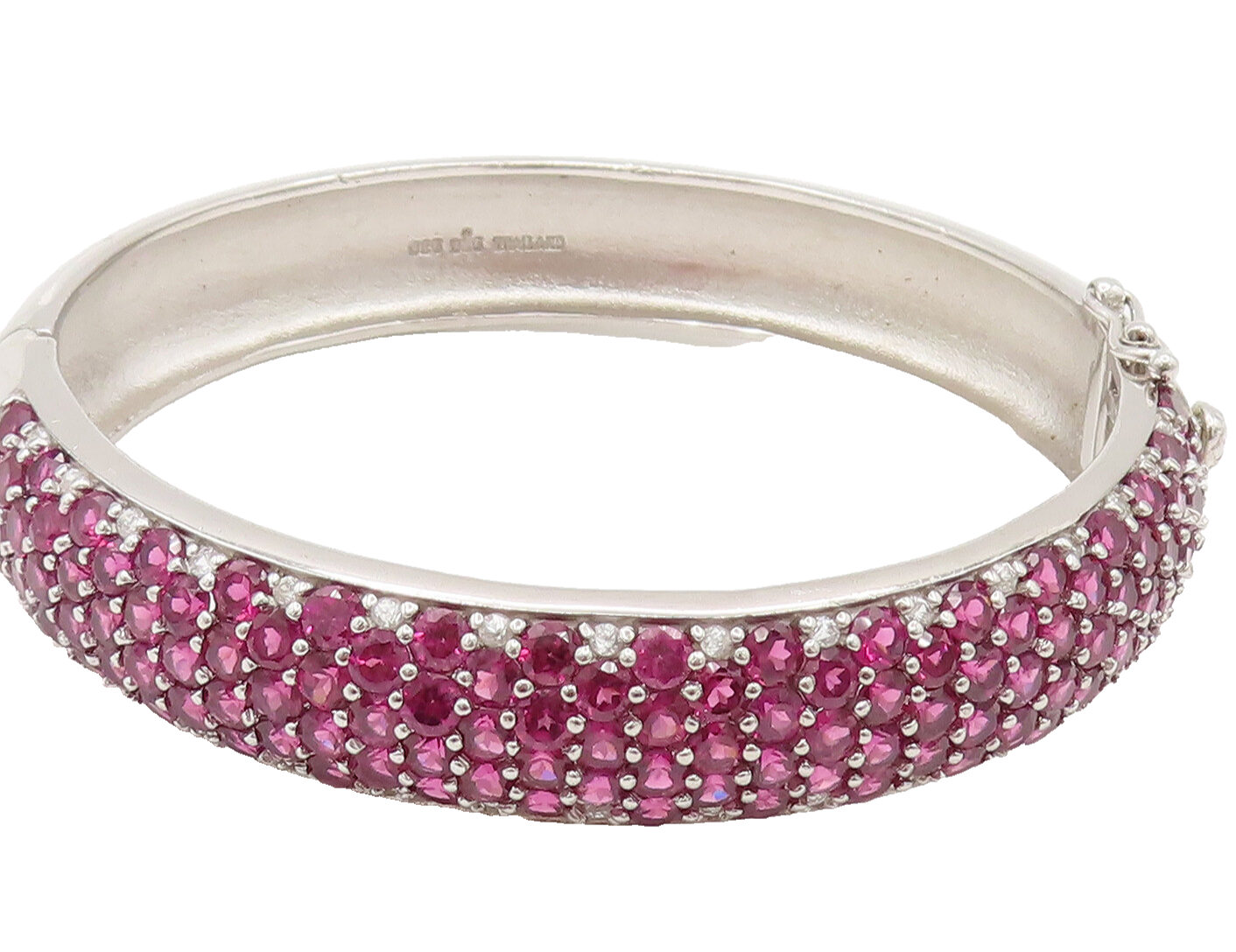 925 Sterling Silver  Vintage Ruby & Topaz Cluster Bangle Bracelet BT9781