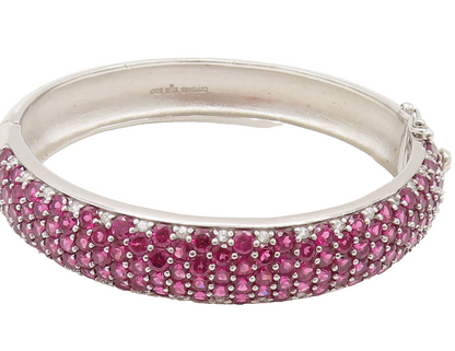 925 Sterling Silver  Vintage Ruby & Topaz Cluster Bangle Bracelet BT9781