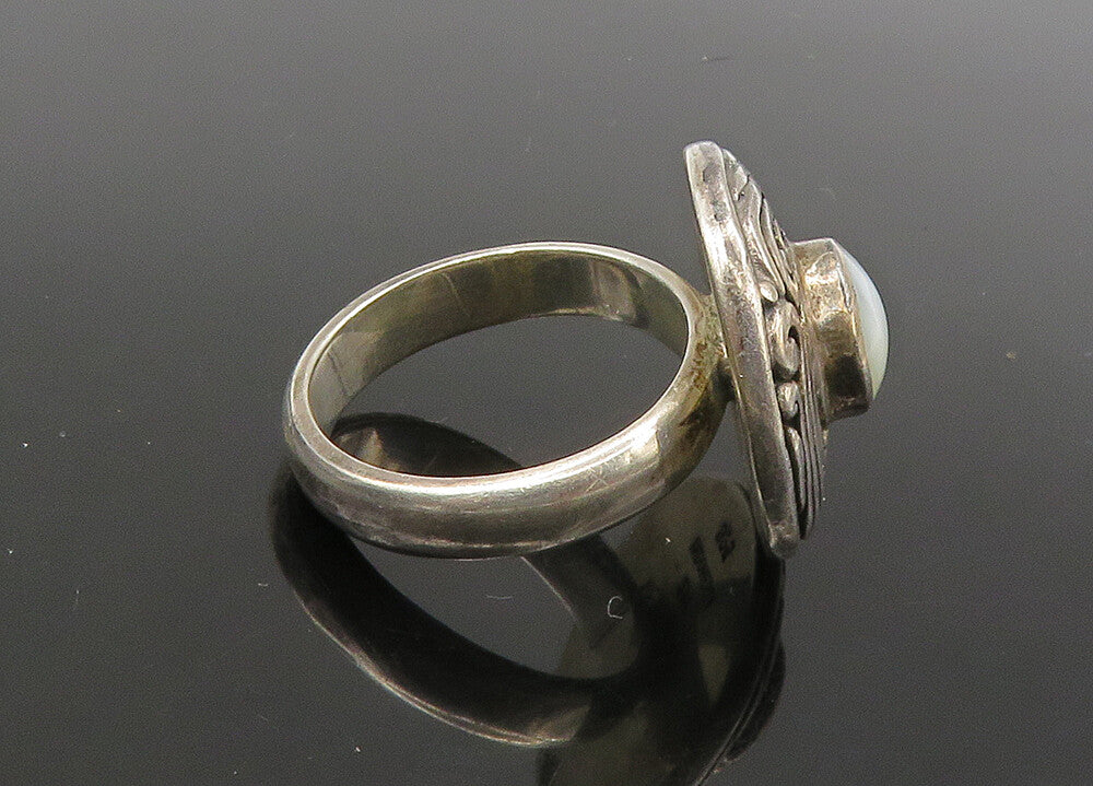 ZIV 925 Silver  Vintage Mother Of Pearl Swirl Cocktail Ring Sz 7  RG21756