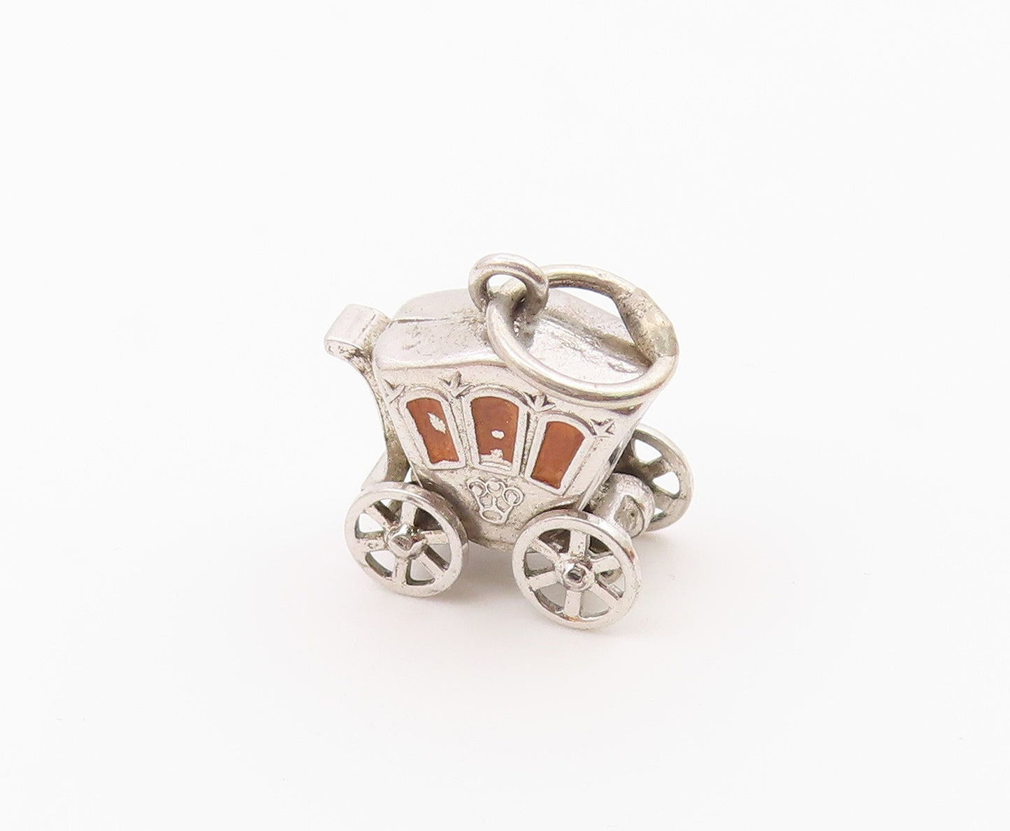 925 Sterling Silver  Vintage Old Fashion Enamel Carriage Pendant  PT19869