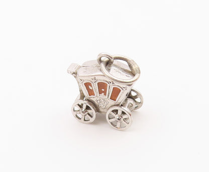 925 Sterling Silver  Vintage Old Fashion Enamel Carriage Pendant  PT19869