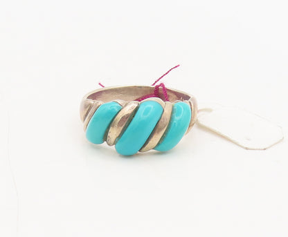 OTT 925 Sterling Silver Vintage Minimalist Carved Turquoise Ring Sz 8  RG26852