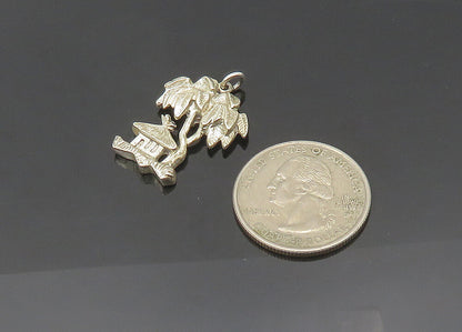 925 Sterling Silver  Vintage Shiny Palm Tree & Hut Scene Pendant  PT16326