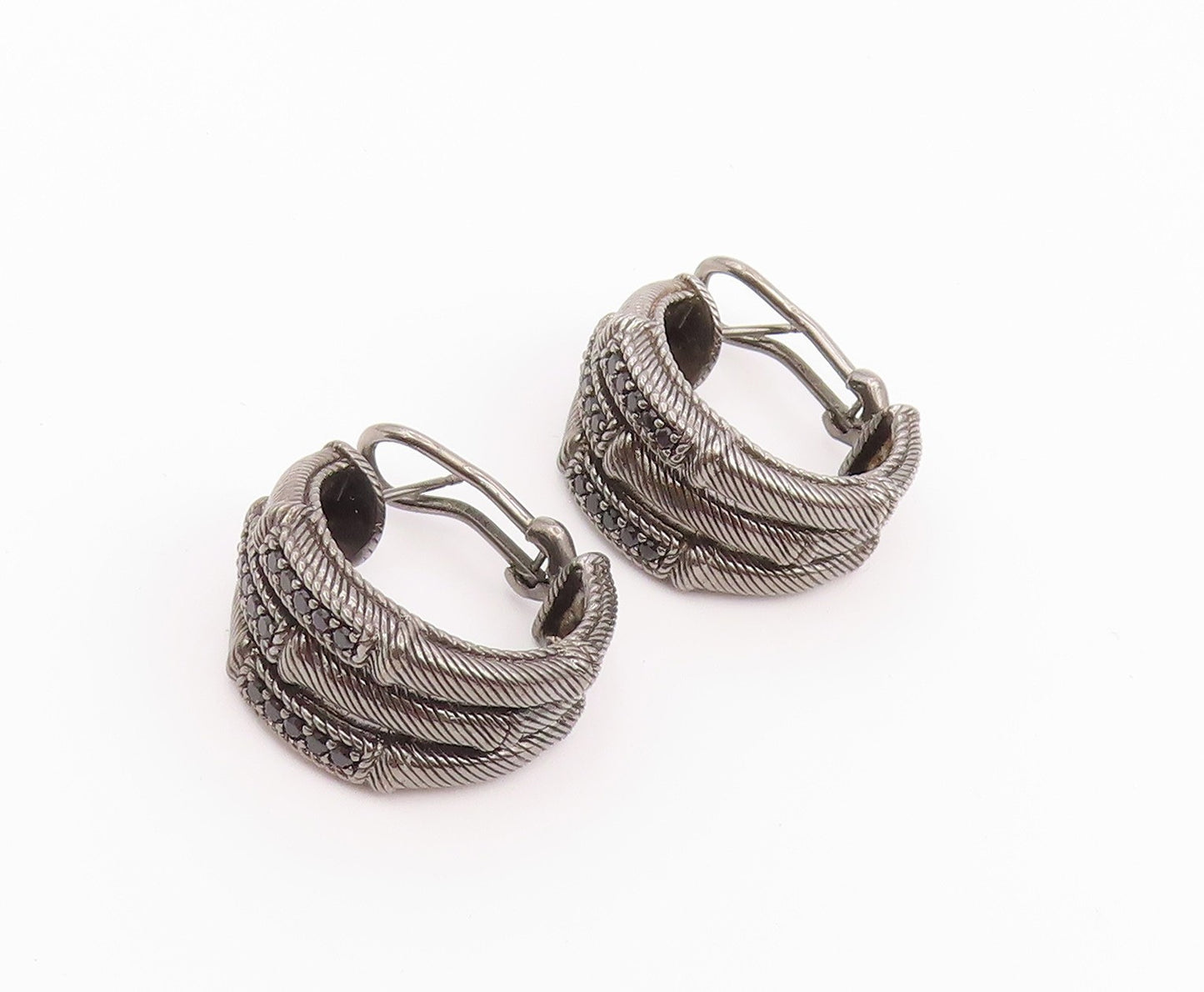 925 Sterling Silver Vintage Earrings JUDITH RIPKA Spinel Twisted Cable  EG14508