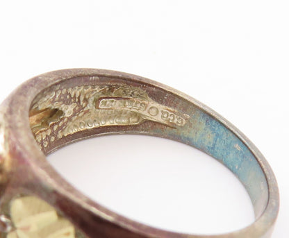 12k Gold 925 Sterling Silver Vintage Ring Oval Malachite Flowers  Sz 9  RG31915