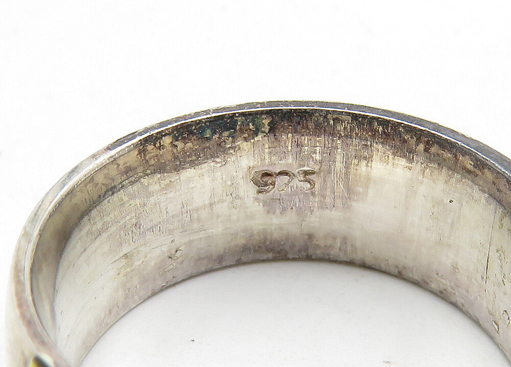 925 Sterling Silver  Vintage Enamel Coated Design Band Ring Sz 7  RG10457