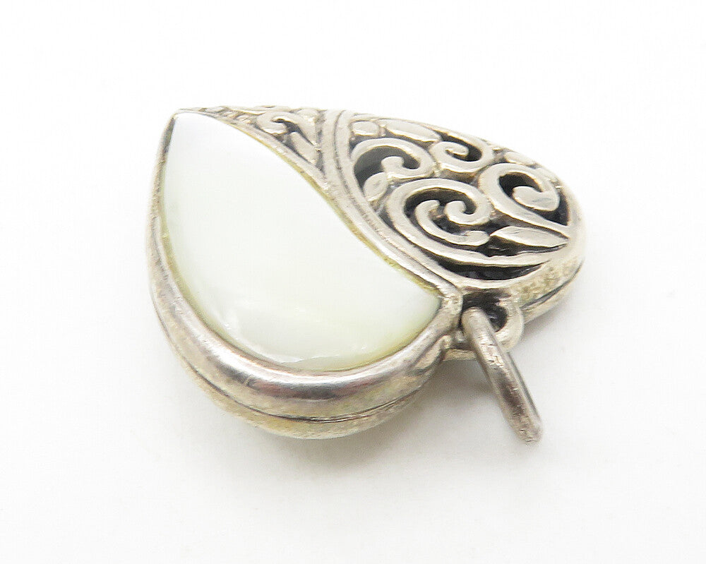 925 Sterling Silver  Vintage Mother Of Pearl Swirl Love Heart Pendant  PT9294
