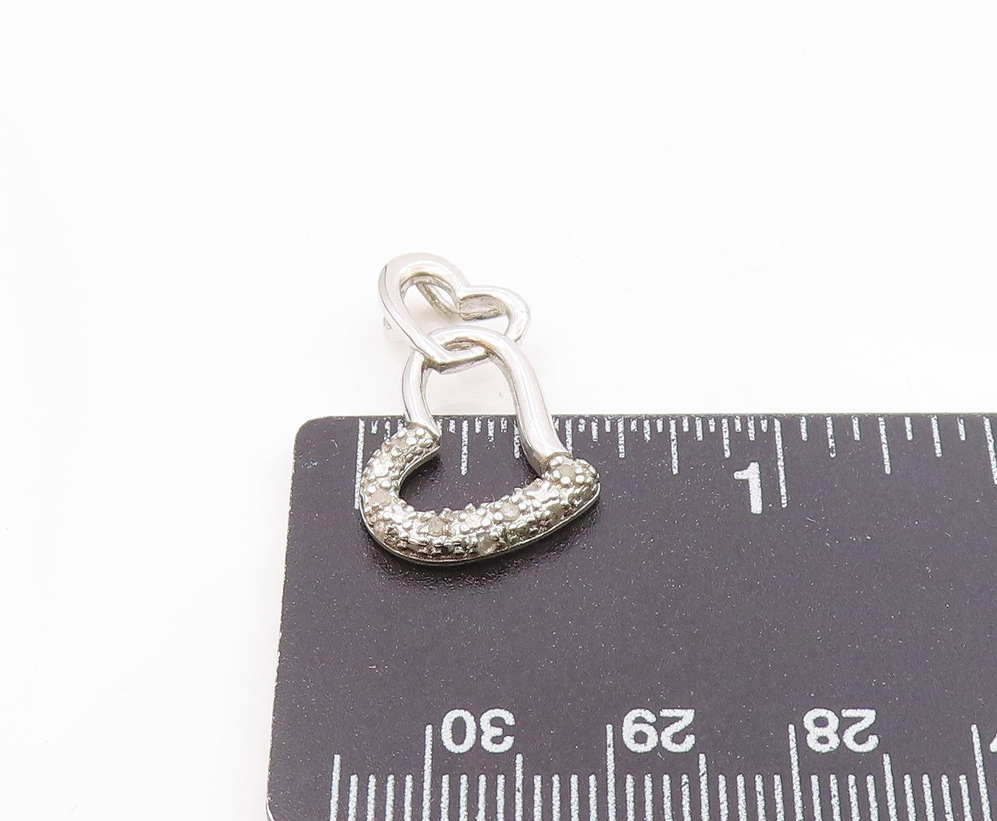 925 Sterling Silver  Genuine Diamonds Open Love Hearts Drop Pendant  PT7922
