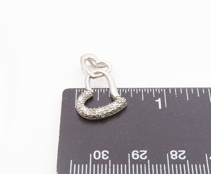 925 Sterling Silver  Genuine Diamonds Open Love Hearts Drop Pendant  PT7922