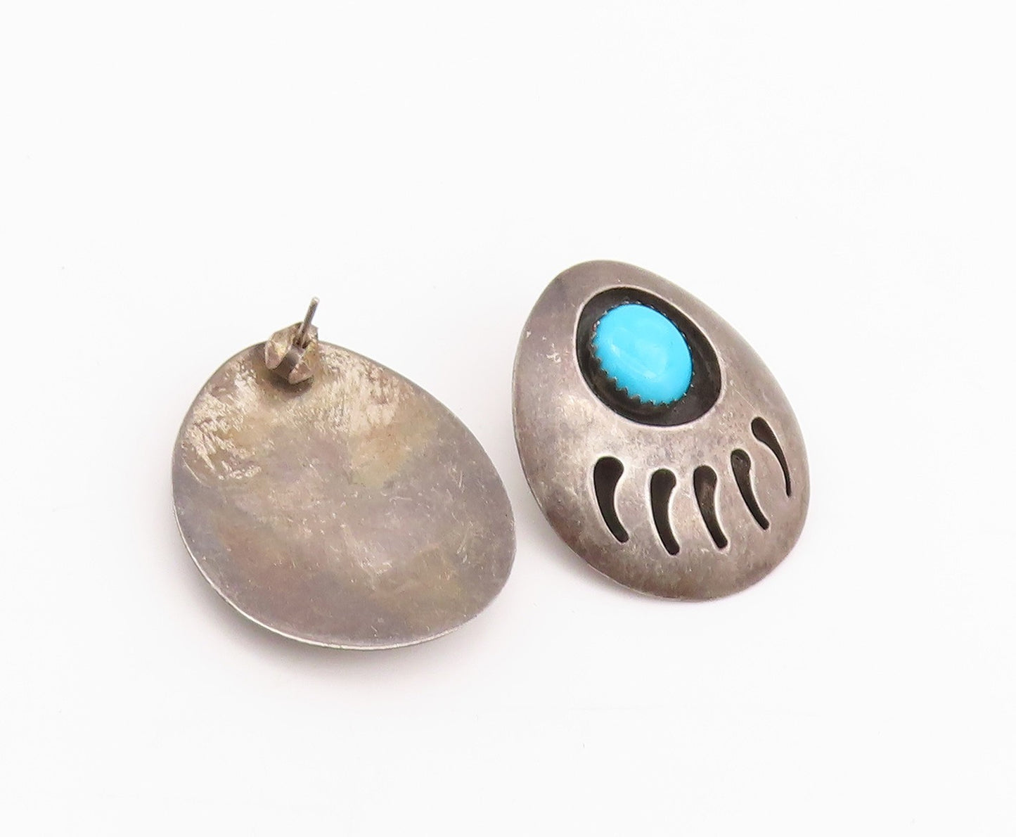 925 Sterling Silver Vintage Earrings NAVAJO Larimar Animal Foot Print EG13633