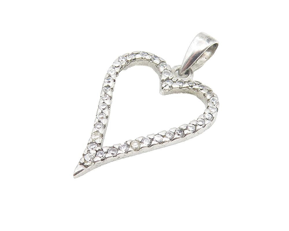925 Sterling Silver  Sparkling Cubic Zirconia Open Love Heart Pendant  PT8627