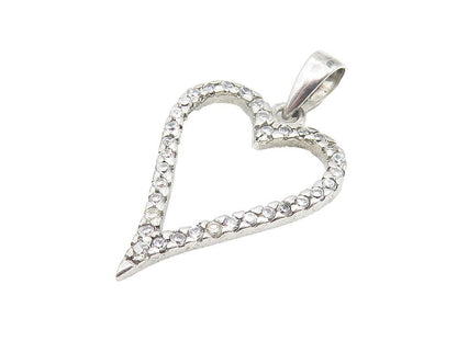 925 Sterling Silver  Sparkling Cubic Zirconia Open Love Heart Pendant  PT8627