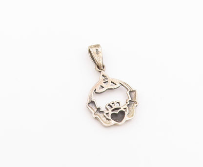 925 Sterling Silver  Vintage Celtic Knot & Claddagh Pendant  PT21226