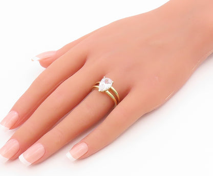 925 Sterling Silver Vintage Ring Gold Plated Elegant CZ Split Band Sz 7 RG35820