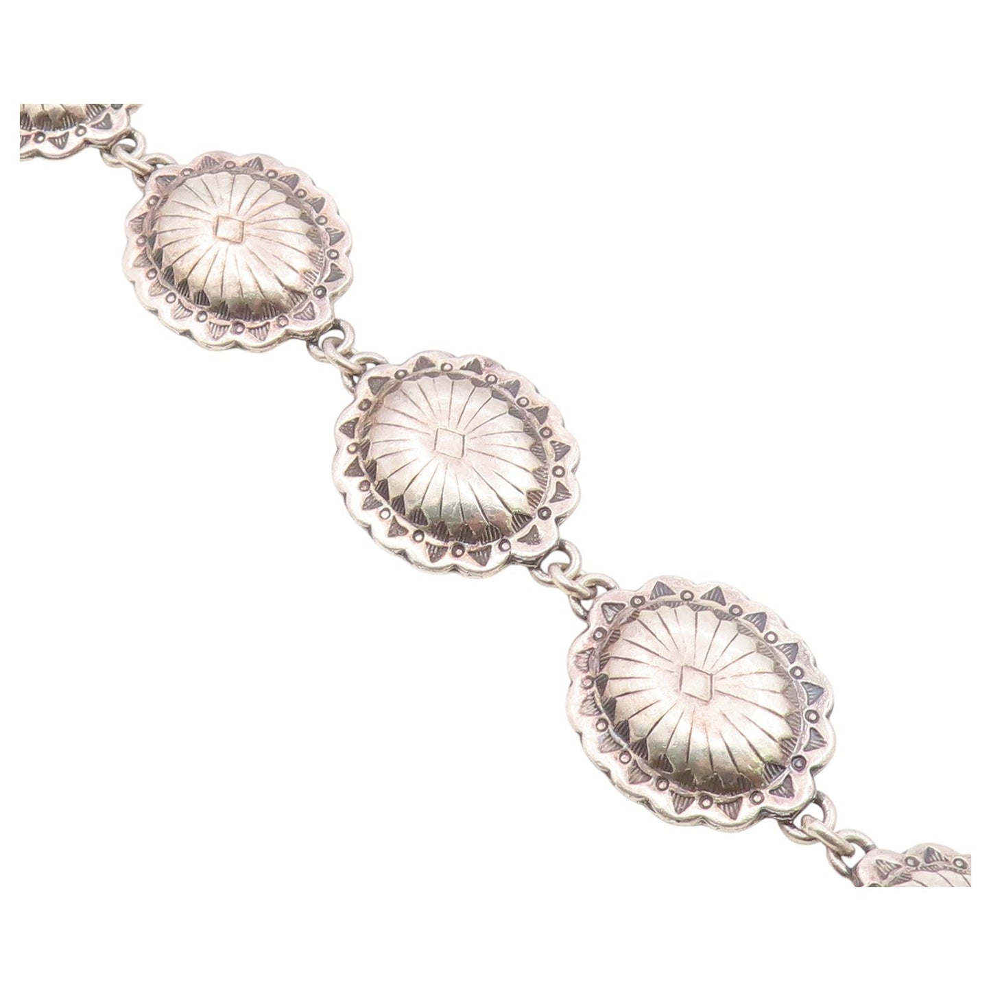 925 Sterling Silver Vintage Bracelet SOUTHWESTERN Floral Concho Link  BT12201