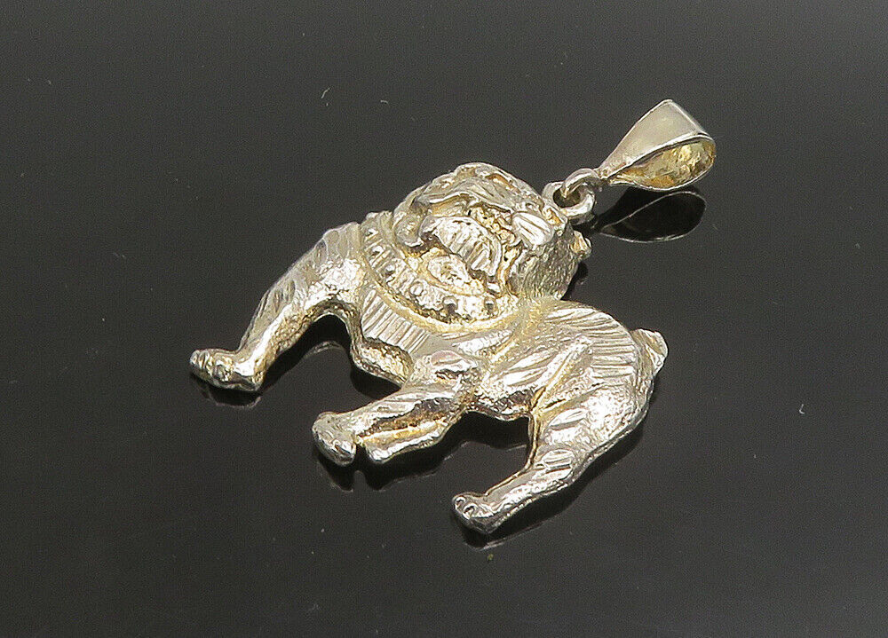 925 Sterling Silver  Vintage Shiny Diamond Cut Bull Dog Motif Pendant  PT19106