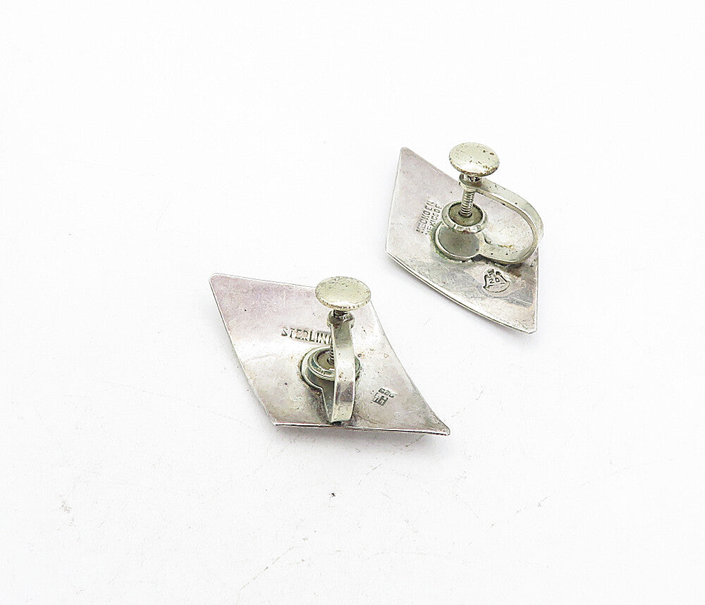 MEXICO 925 Sterling Silver  Vintage Diamond Shape Non Pierce Earrings  EG4019