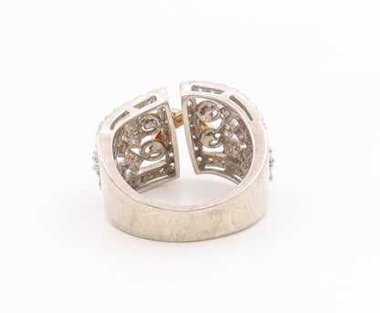 925 Sterling Silver Vintage Ring Two Tone CZ Crisscross Wide Band  Sz 7  RG36244