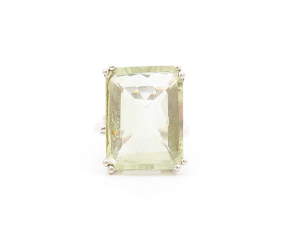 925 Sterling Silver Vintage Ring Rectangle Cut Green Amethyst  Sz 8  RG31888
