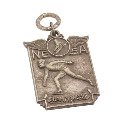 925 Sterling Silver Vintage Pendant 1936 Antique Ice Skats Championship PT24486