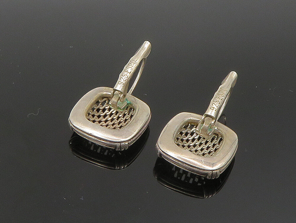 ESPO 925 Sterling Silver Vintage Square Shaped Wire Mesh Drop Earrings EG11607