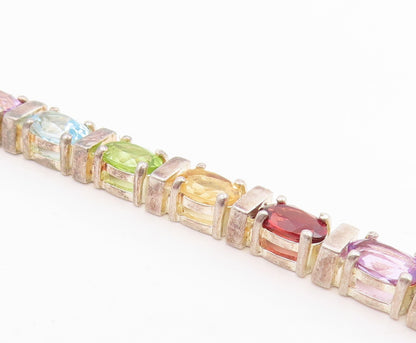 925 Sterling Silver Vintage Bracelet Oval Cut Multi Gemstone Link Chain  BT11461