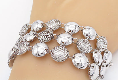 925 Sterling Silver  Hollow Cutout Detail Round Link Chain Bracelet  BT3185