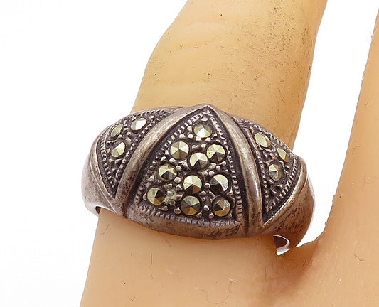 925 Sterling Silver  Vintage Marcasite Decorated Dome Band Ring Sz 9  RG5891