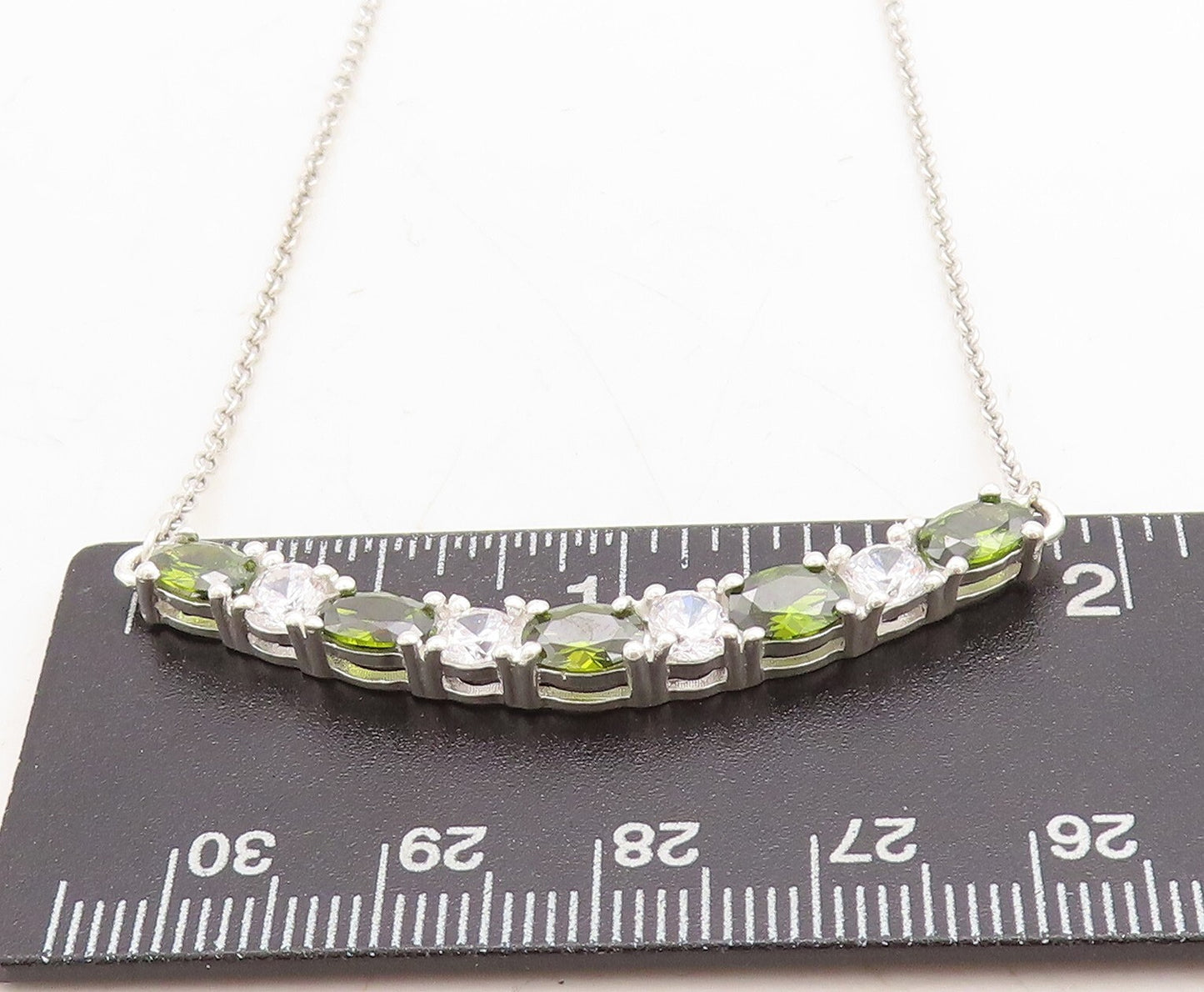 925 Sterling Silver Sparkling Cubic Zirconia & Peridot Chain Necklace NE1532