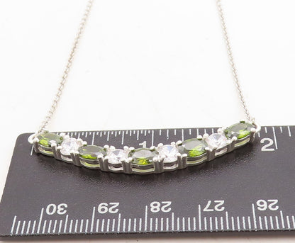 925 Sterling Silver Sparkling Cubic Zirconia & Peridot Chain Necklace NE1532