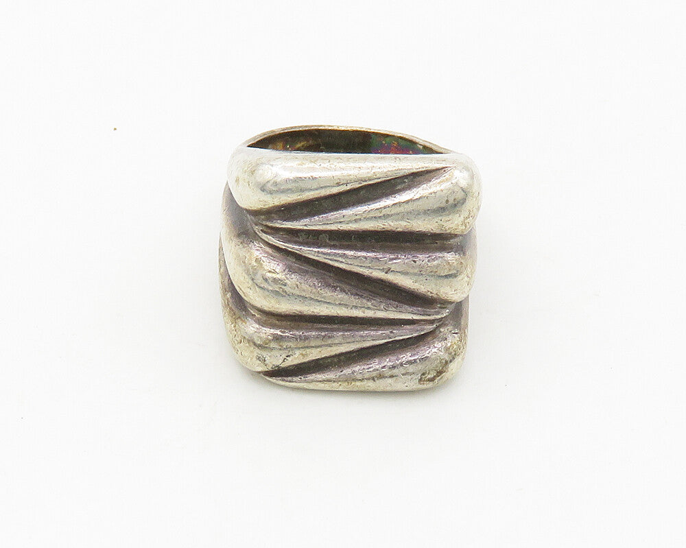 925 Sterling Silver  Vintage Modernist Square Dome Band Ring Sz 5  RG18191