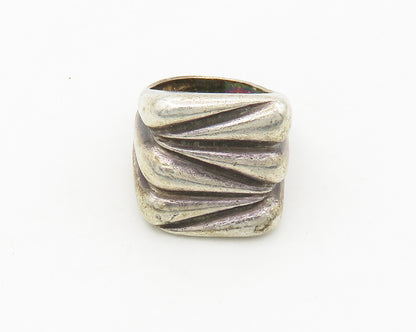 925 Sterling Silver  Vintage Modernist Square Dome Band Ring Sz 5  RG18191