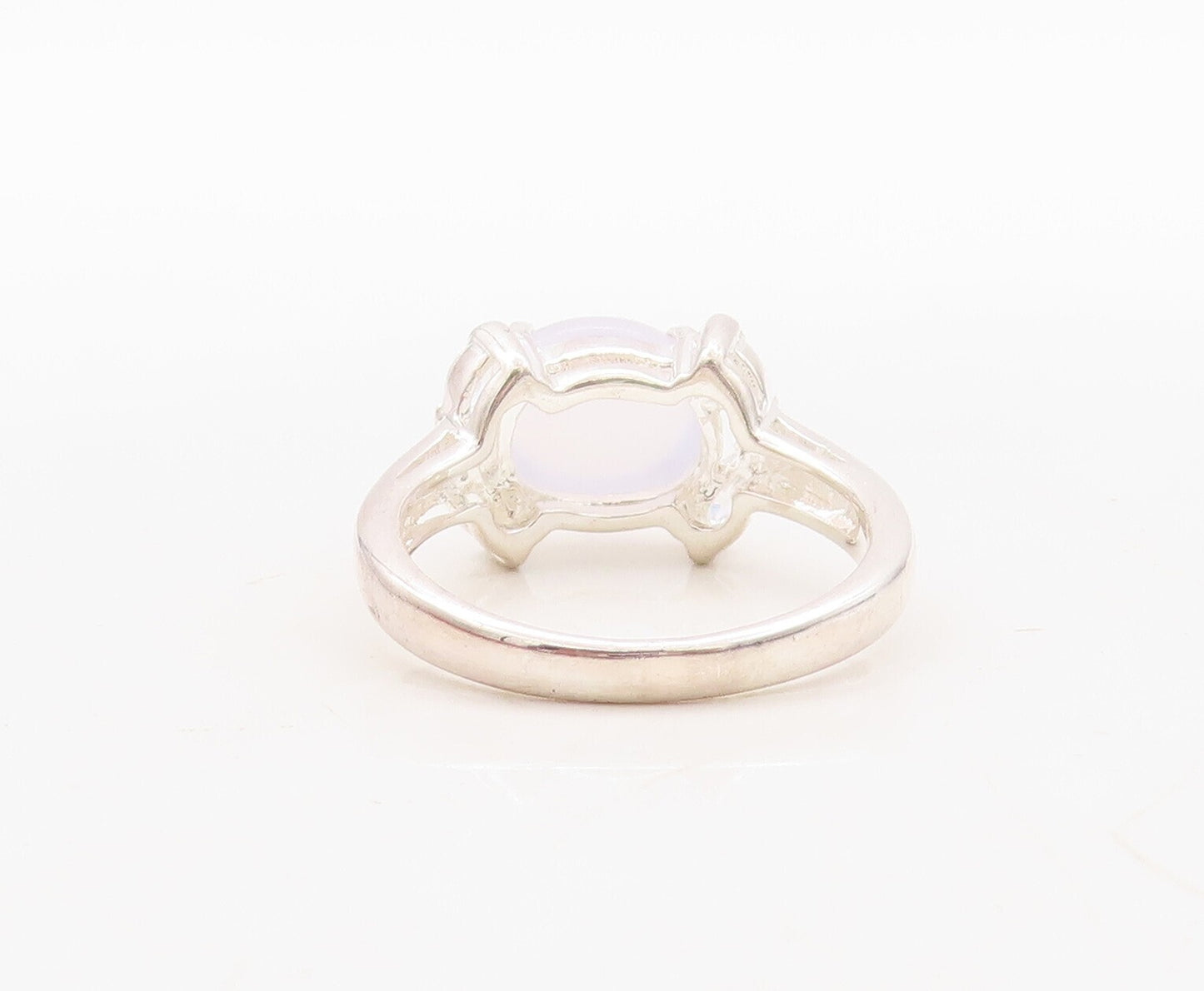 925 Sterling Silver Vintage Ring Cabochon Chalcedony Halo Topaz  Sz 7 RG31127
