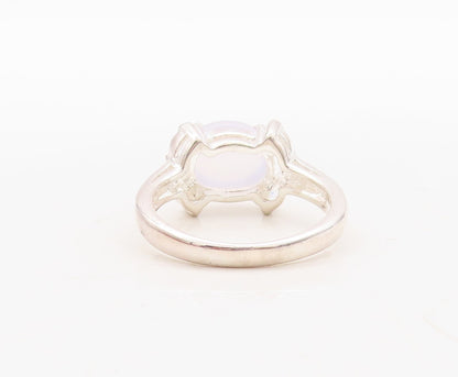 925 Sterling Silver Vintage Ring Cabochon Chalcedony Halo Topaz  Sz 7 RG31127