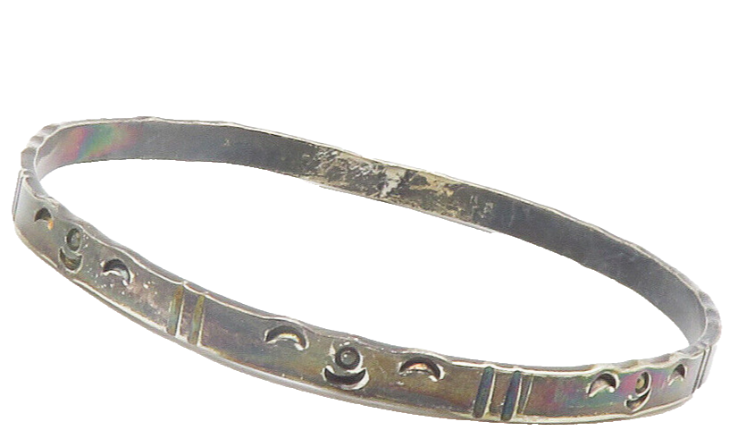 925 Sterling Silver  Vintage Crescent Moon Pattern Bangle Bracelet  BT4706