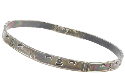 925 Sterling Silver  Vintage Crescent Moon Pattern Bangle Bracelet  BT4706