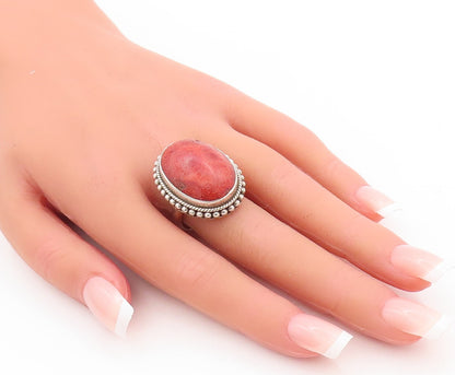 925 Sterling Silver Vintage Ring DOUG PAULUS Large Orange Gemstone Sz 8  RG29138